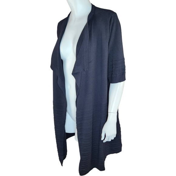 Isaac MIzrahi Live! Cascade-Front Sweater Cardigan Short Sleeve Black Small NWOT - Picture 4 of 14